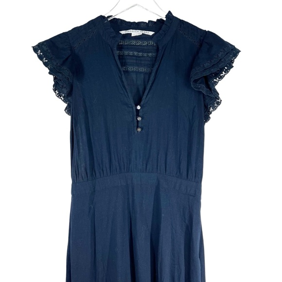 VERONICA BEARD Satori Ink Blue Sheer Layered Lace Short Sleeve Maxi Dress Size 6 - Picture 9 of 11